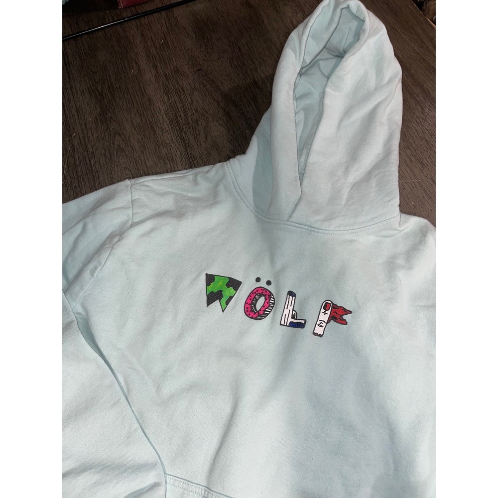 Tyler The Creator Mens XL Light Blue Wolf Hoodie Golf Wang Embroidered Pullover